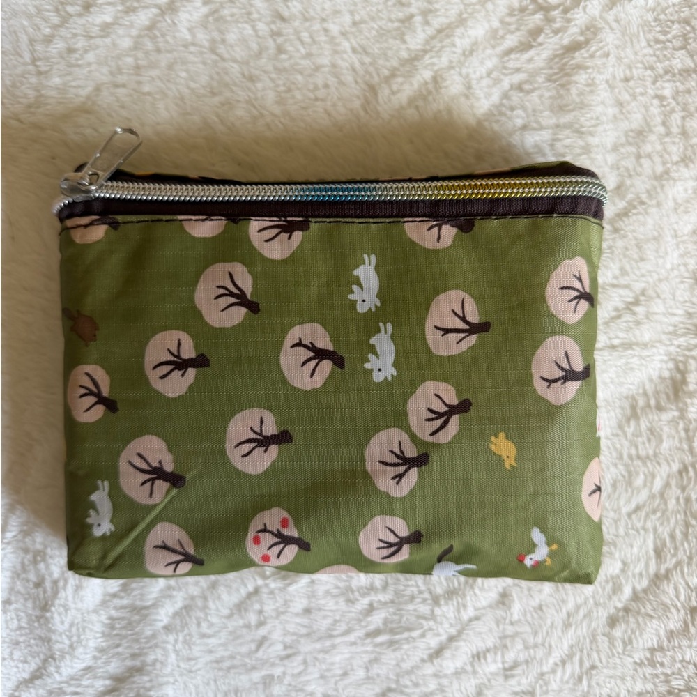 Foldable Green Patterned Tote Bag with Pouch - Women Bags - Picture 7 of 9